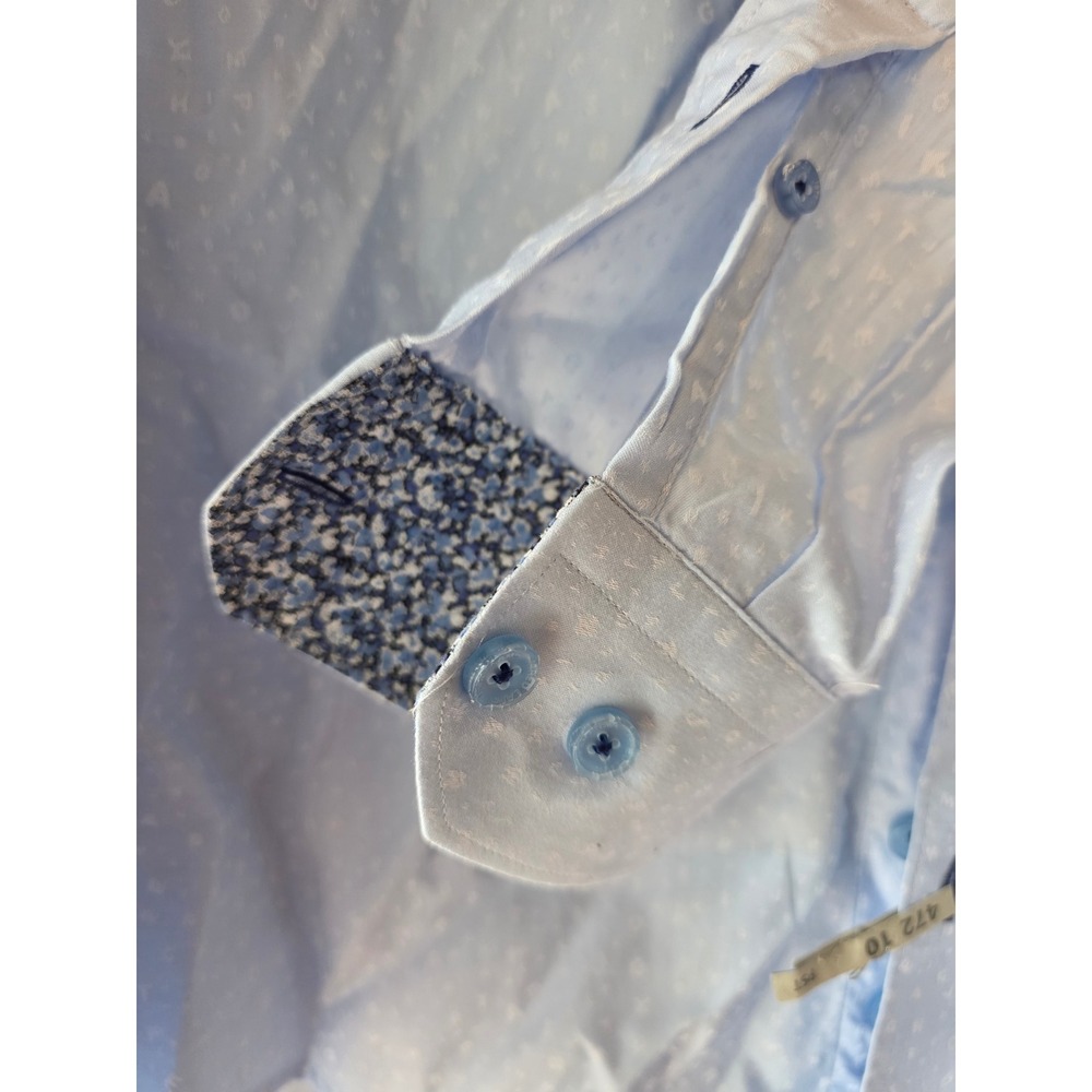 Jared Lang Mens Light Blue Alphabet Jacquard Floral Trim Button Down Shirt Small - Picture 4 of 6